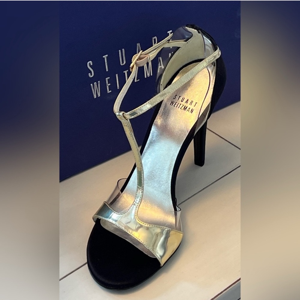 NEW STUART WEITZMAN BLACK & GOLD HEELS! SIZE 6.5, NEW WITH BOX!
